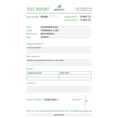 TRENBOMED E 200 (TRENBOLONE ENANTHATE) INJECTABLE STEROID IN AMPOULES Deus Medical